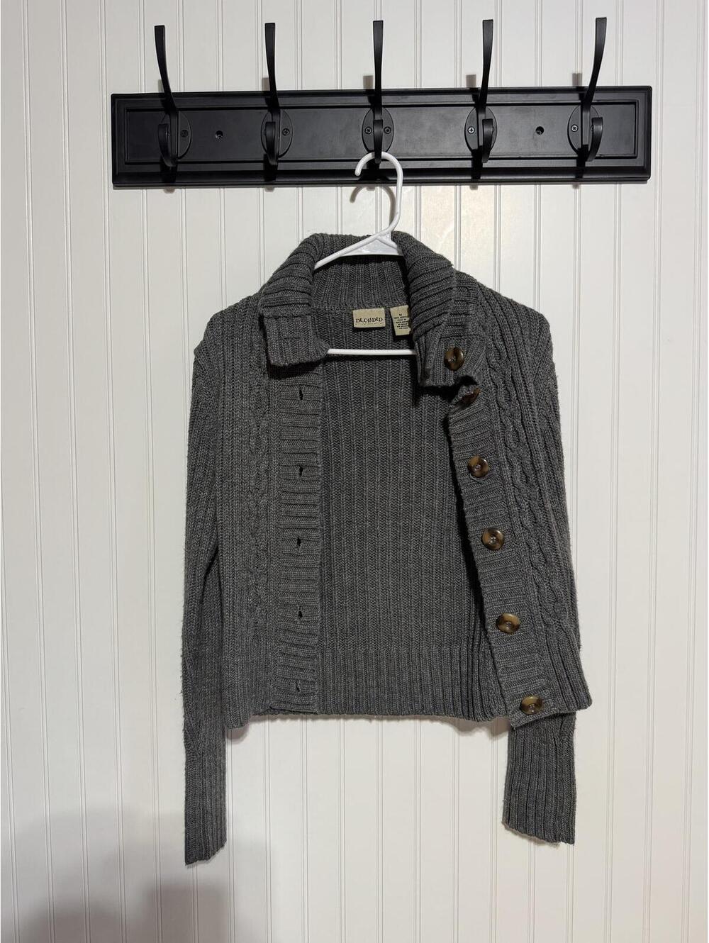 Decoded Gray Ribbed Cardigan Sweater Womens Medium Cable Knit Button Front